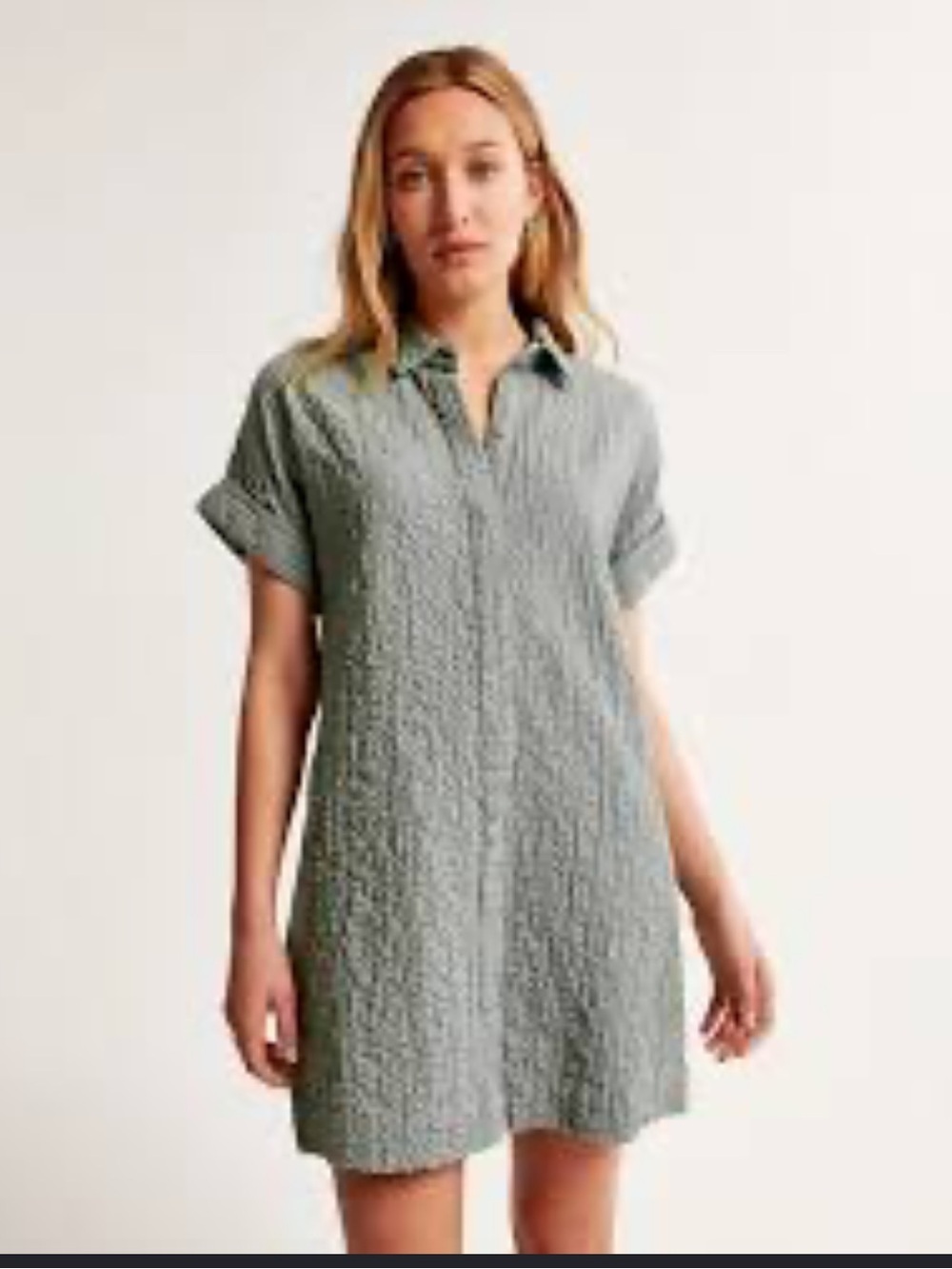 Abercrombie & Fitch Icy Pastel Blue Textured Button Down Preppy Shirt Dress M